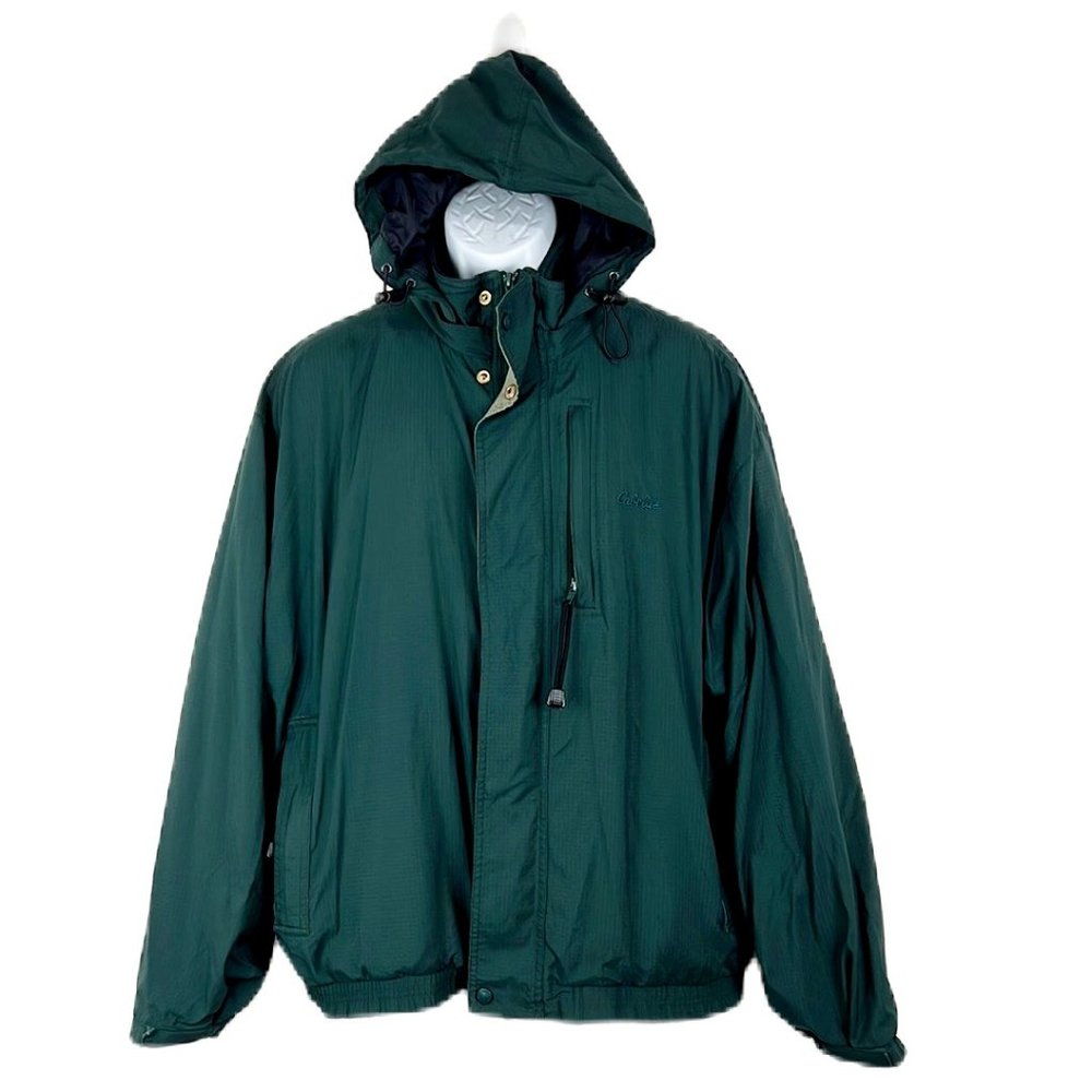 Cabela's Jacket Men Extra Large Green Nylon Zip Up Hoodie Windbreaker Outdoor